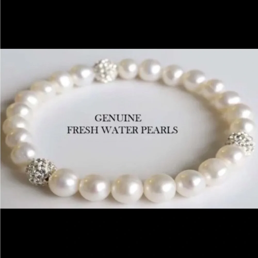 Amazing Genuine Pearl Stretch Bracelets with Austrian Crystal Ball - Picture 2 of 7
